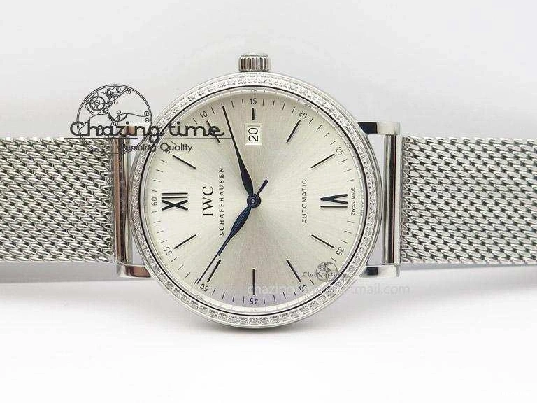MIROTIME 1231 Portofino SCHAFFHAUSEN SS MKF 1:1 Best Edition Silver Dial Diamond On Mesh Bracelet A Lightweight 7339